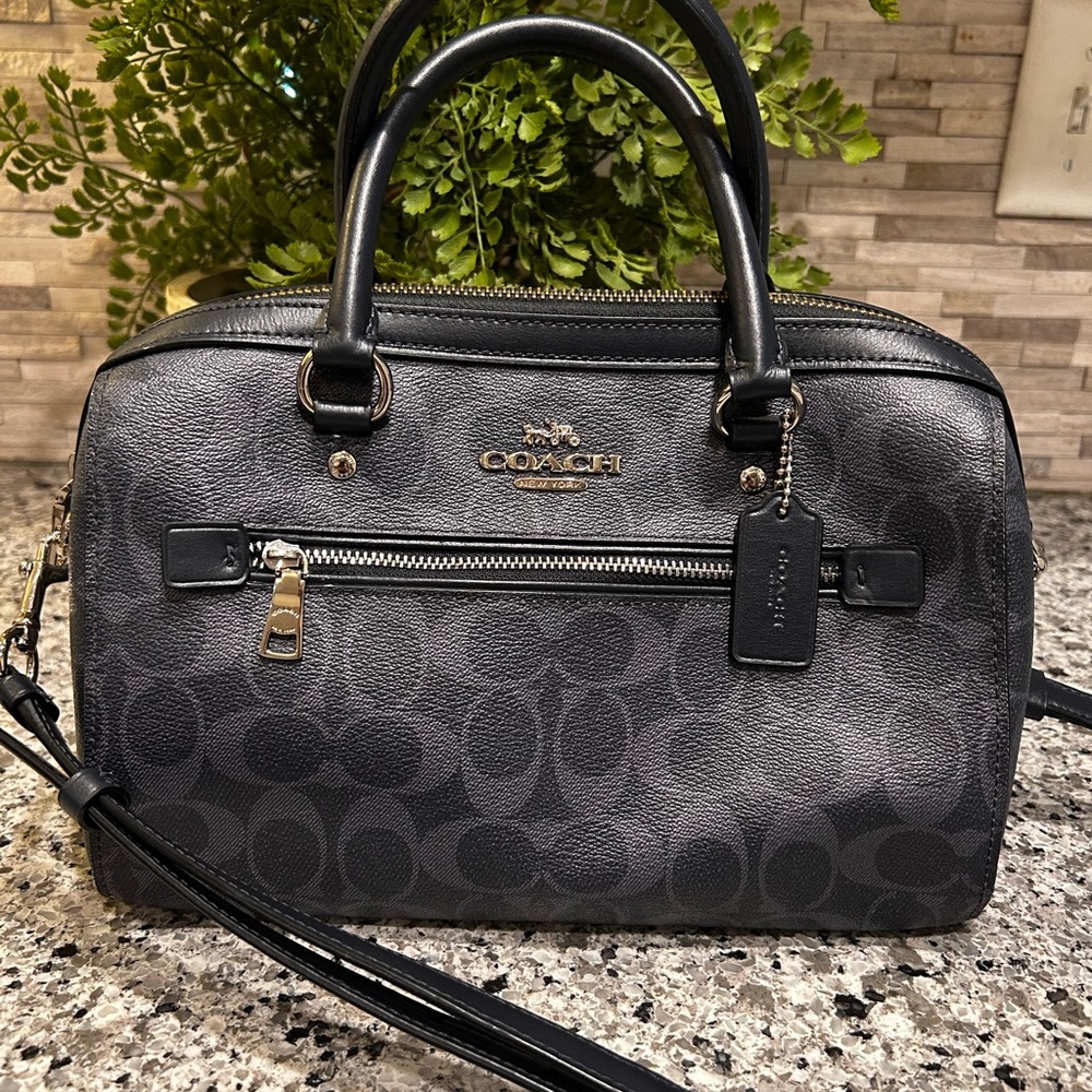 Coach navy Rowan Signature Satchel Bag
